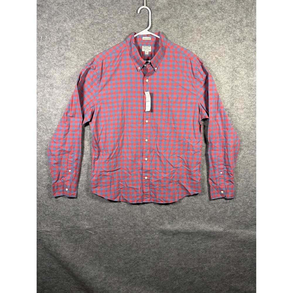 J. Crew‎ Mens XL Slim Untucked Stretch Secret Wash Shirt Red Blue Plaid
